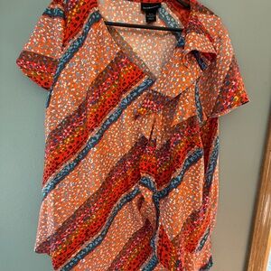 Lane Bryant Pink and Orange Wrap Ruffled Blouse